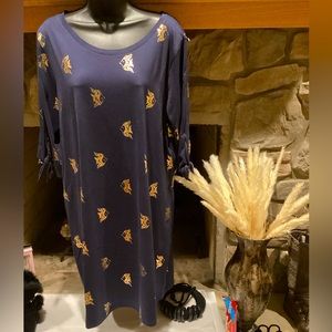 Lilly Pulitzer Preston Navy gold Foil fish design tee shirt dress Sz. XL